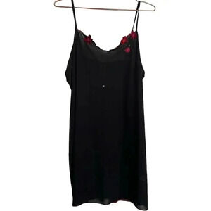 Josie Women's Black Sleeveless Floral Embroidered Mini Dress Size Large